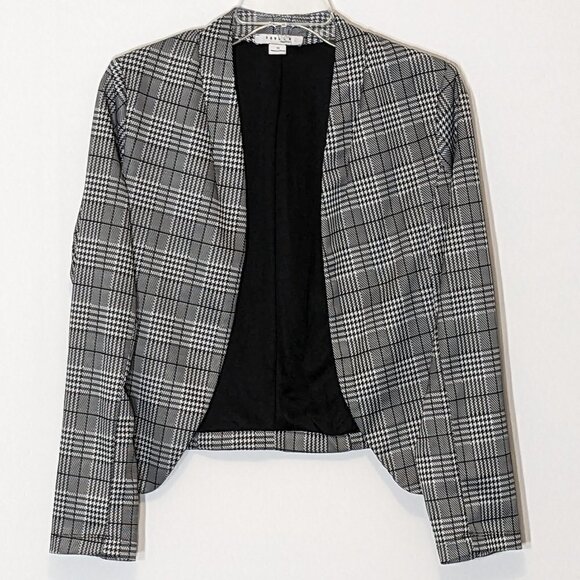Women's "FAVLUX Fashion" Black Houndstooth Short Open Blazer Jacket; Size S - Picture 1 of 5